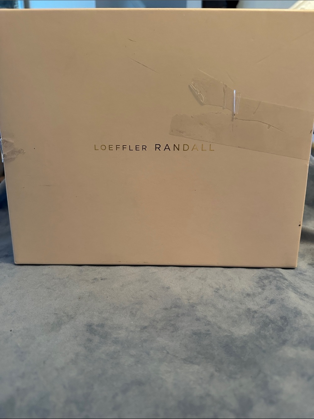 Loeffler Randall Cream Box with Gold Logo